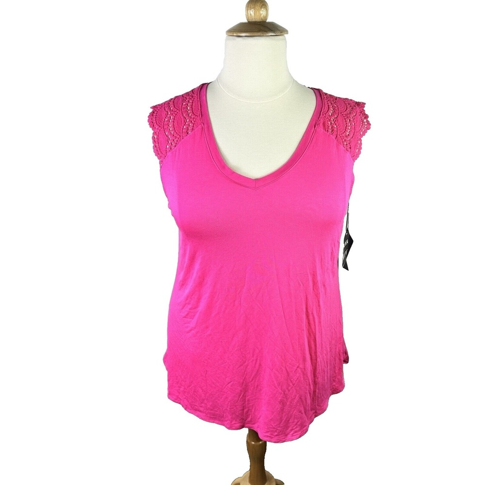 Ava & Viv Women's Tank Paradise Pink Crochet Shoulder Plus Size 2X (20W/22W)